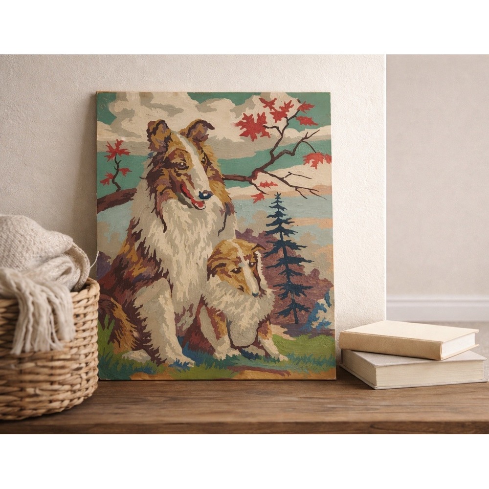 Vintage Collie/Puppy Dog Paint By Number 12x16 Wall Art Lassie Style Unframed